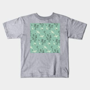 Motif of a Celadon vase with bamboo and cranes Kids T-Shirt